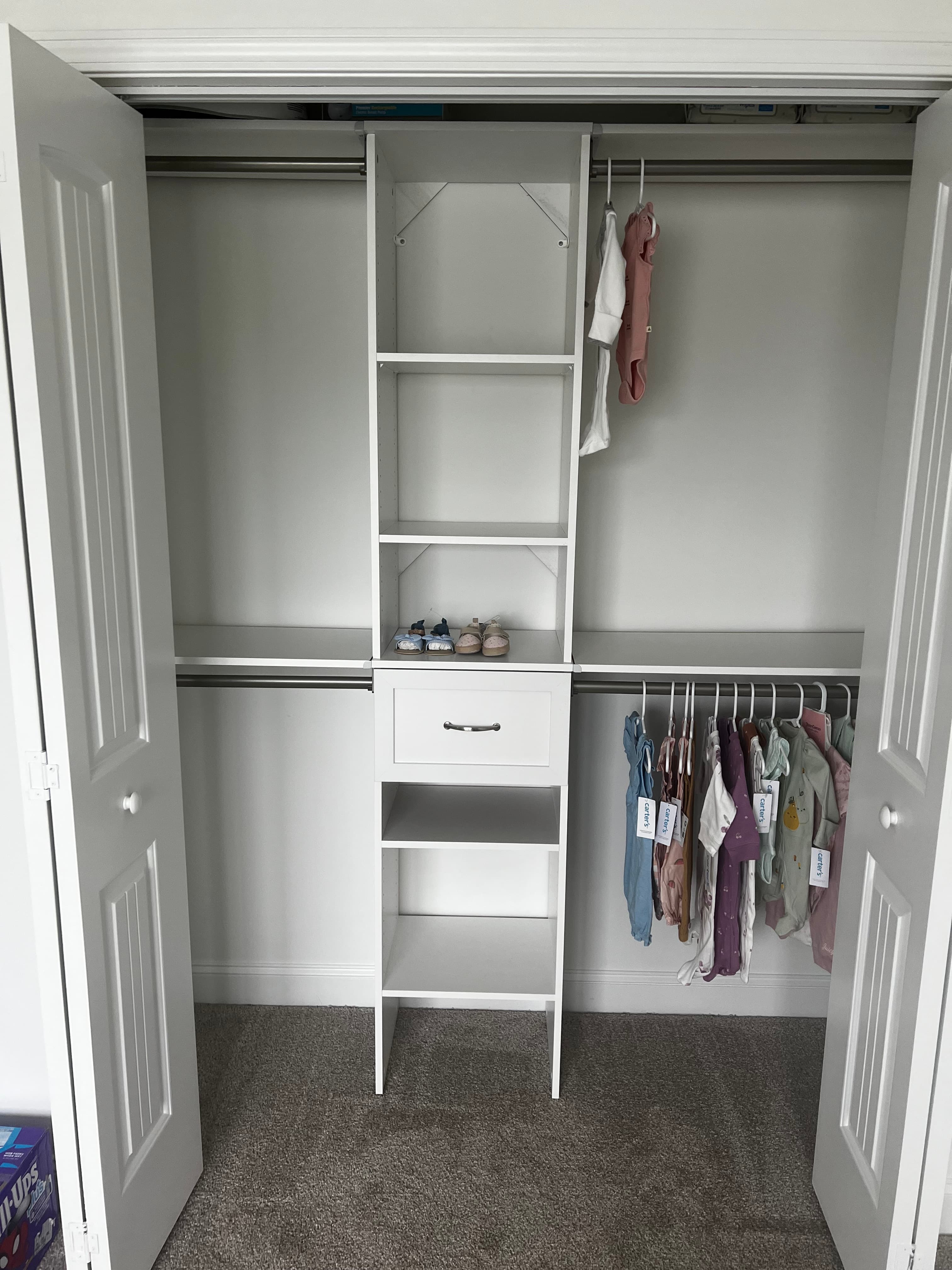 Custom wooden closet remodel after wire shelf removal