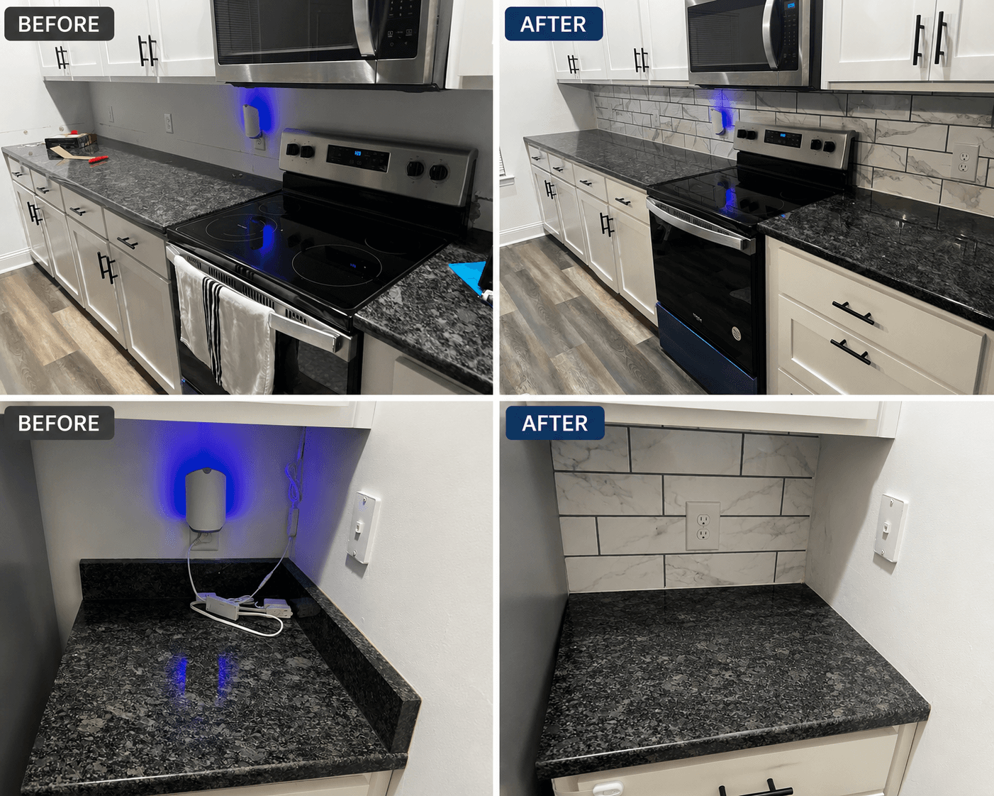 Kitchen backsplash before and after tile installation